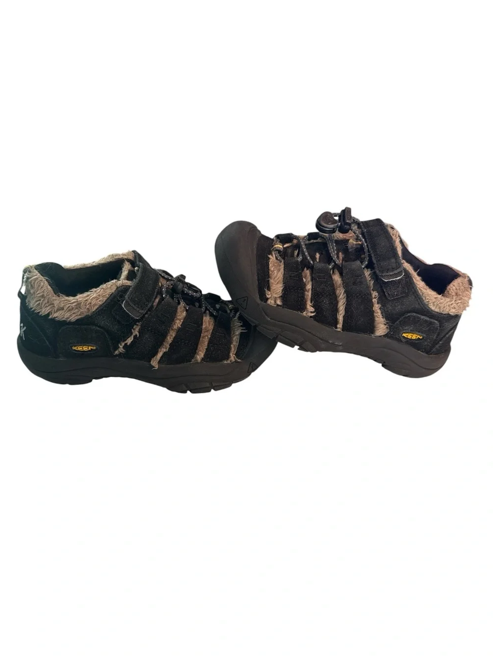 Keen Kids Black and Tan Faux-Fur Strap Sandals